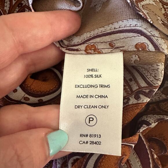 PLENTY by Tracy Reese | Boho Silk Brown Paisley Midi Dress | Size Extra Small - Picture 8 of 10